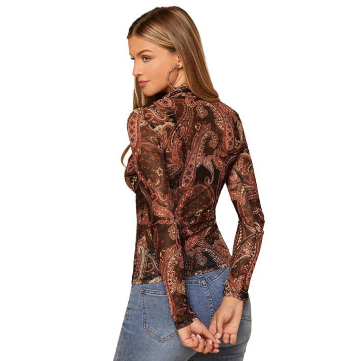 Damen Langarm-Body mit Paisley-Muster und transparentem Stoff Drune
