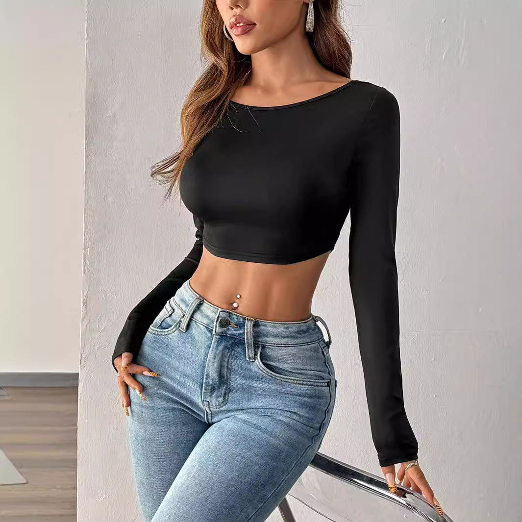 Damen cropped Langarmshirt im minimalistischen Design Drune
