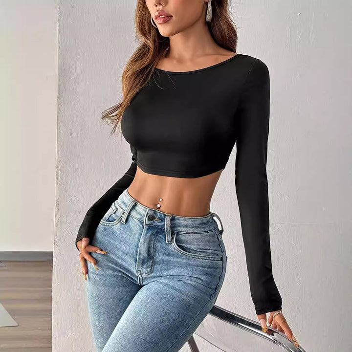 Damen cropped Langarmshirt im minimalistischen Design Drune