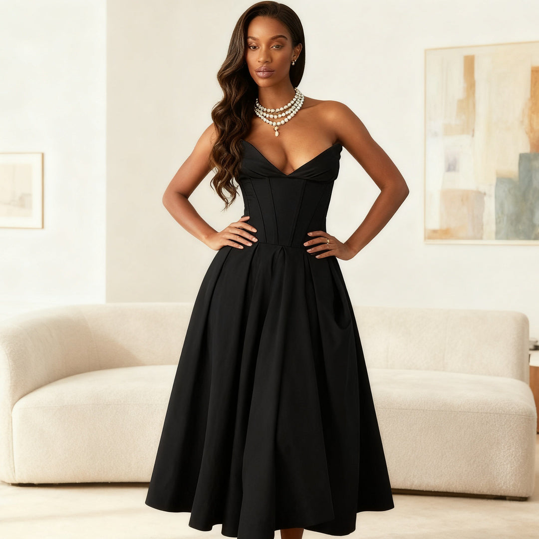 Damen Elegant geschnittenes Korsettkleid mit schwingendem Rock Drune