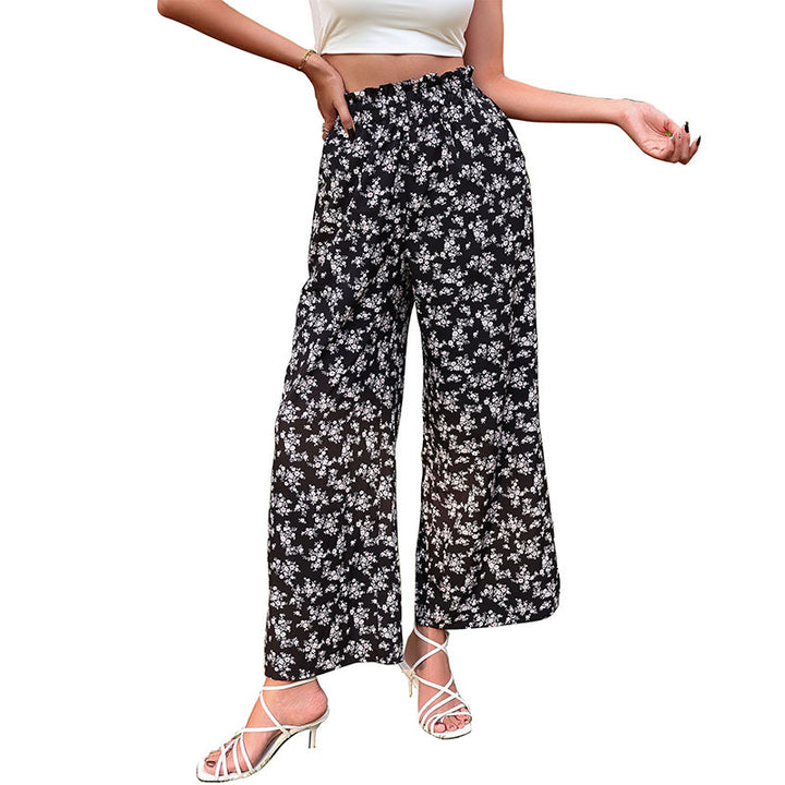 Damen weite Blumenhose mit elastischem Bund und seitlichen Eingrifftaschen Drune