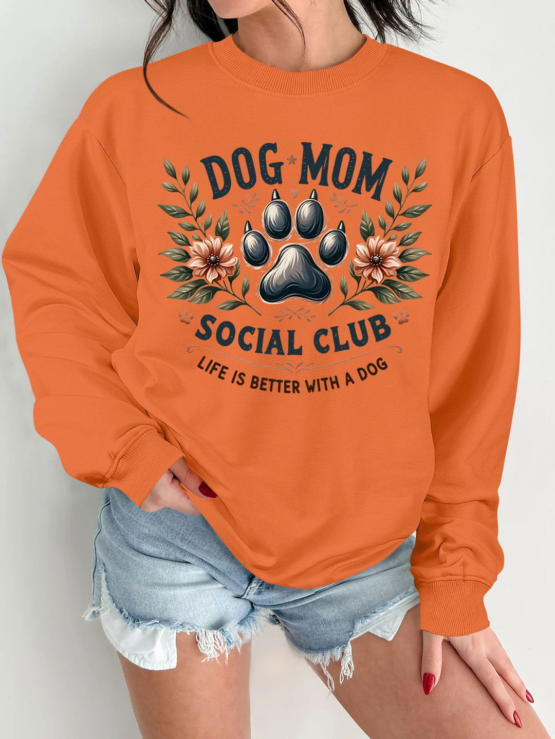Damen Sweatshirt mit trendigem Hundemotiv und aufgepepptem Aufdruck Drune