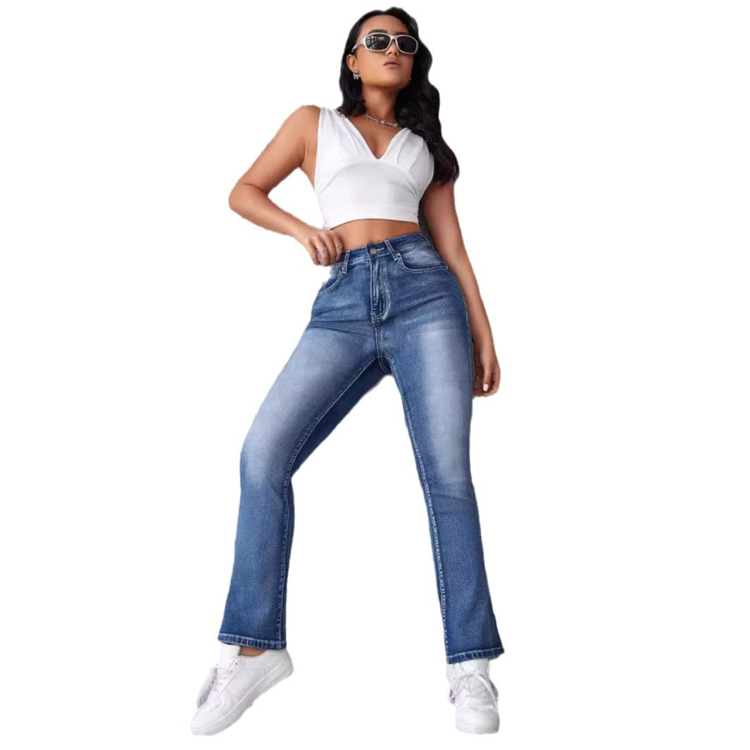 Damen High-Waist Stretch-Jeans mit geschnittenem Saum Drune