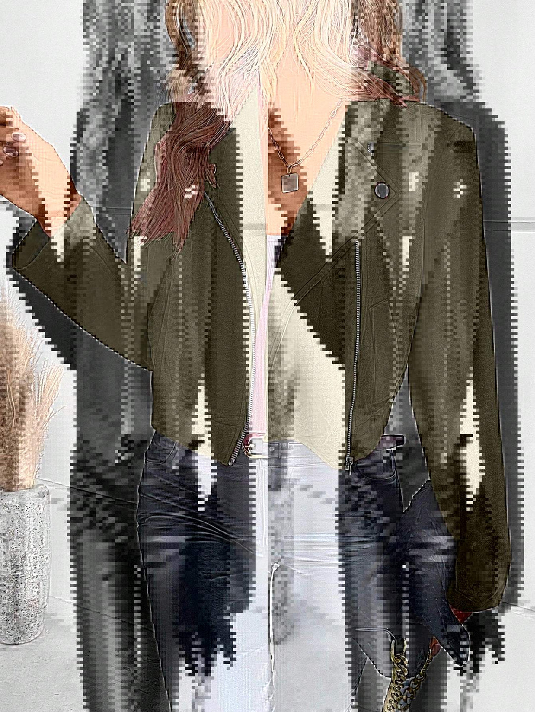 Damen Stylische Bikerjacke aus Kunstleder mit asymmetrischem Reißverschluss Drune