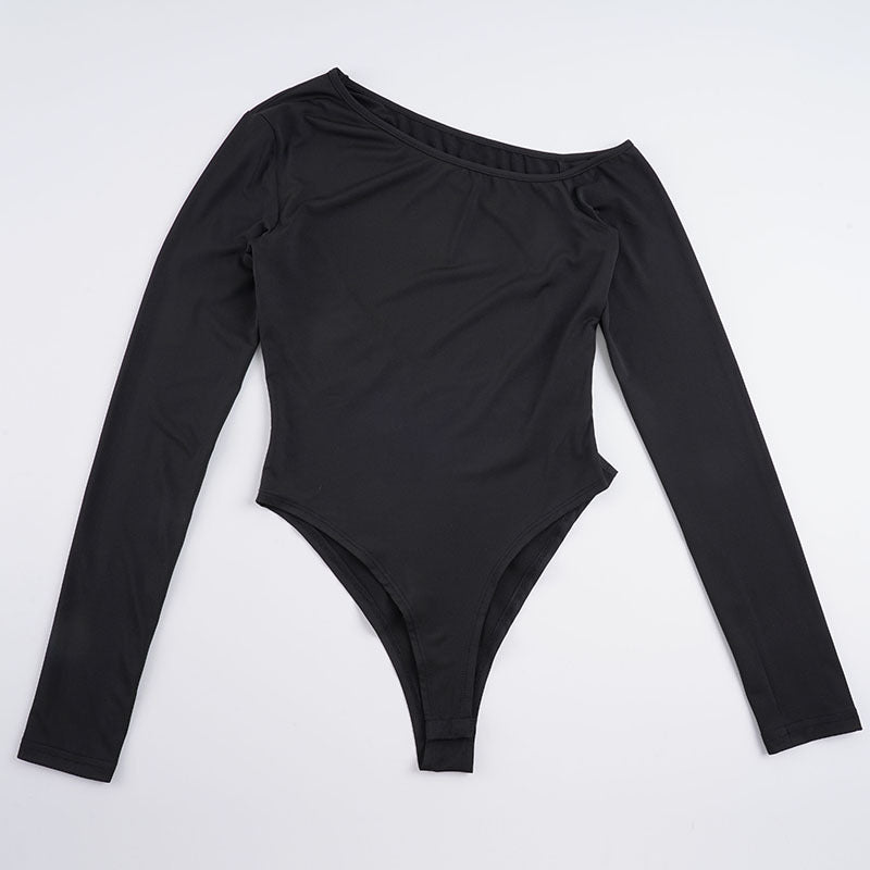 Damen eleganter Body mit langen Ärmeln und weitem Halsausschnitt Drune