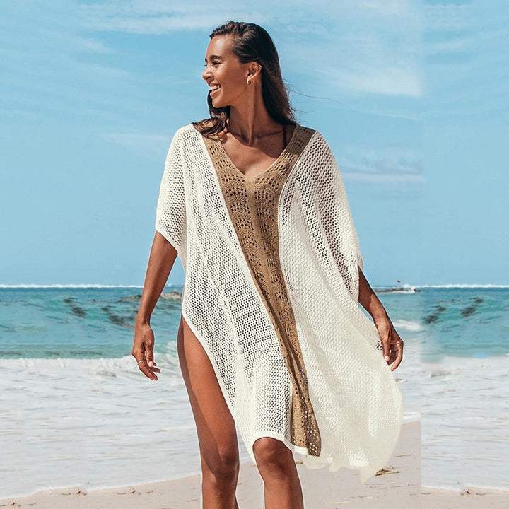 Damen Strandkleid mit romantischem Häkelmuster und voluminösen Ärmeln Drune
