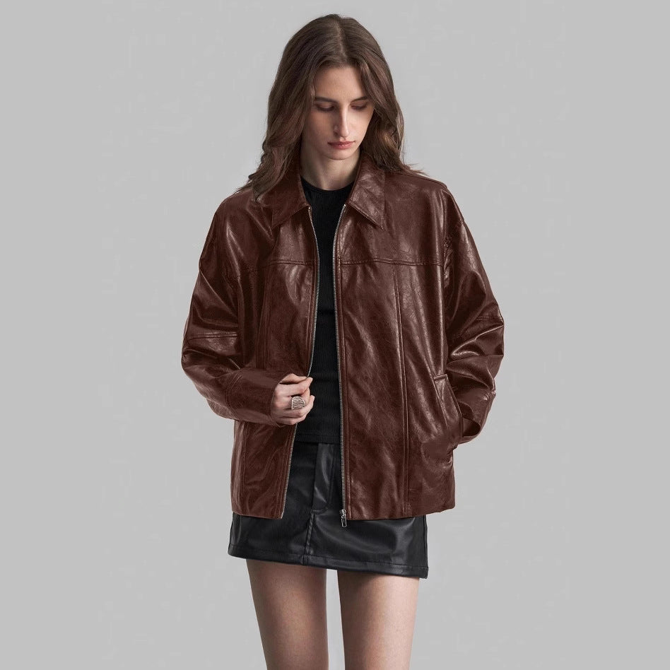 Damen Kunstlederjacke im angesagten Biker-Stil mit asymmetrischem Reißverschluss Drune