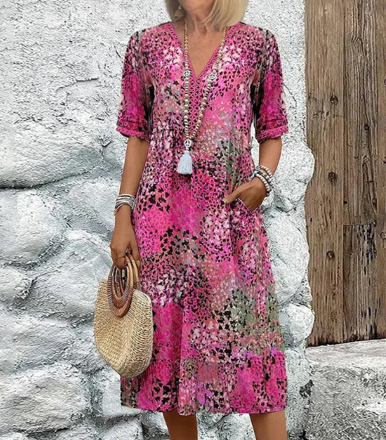 Damen lässiges Minikleid mit weitem Schnitt und V-Ausschnitt Drune
