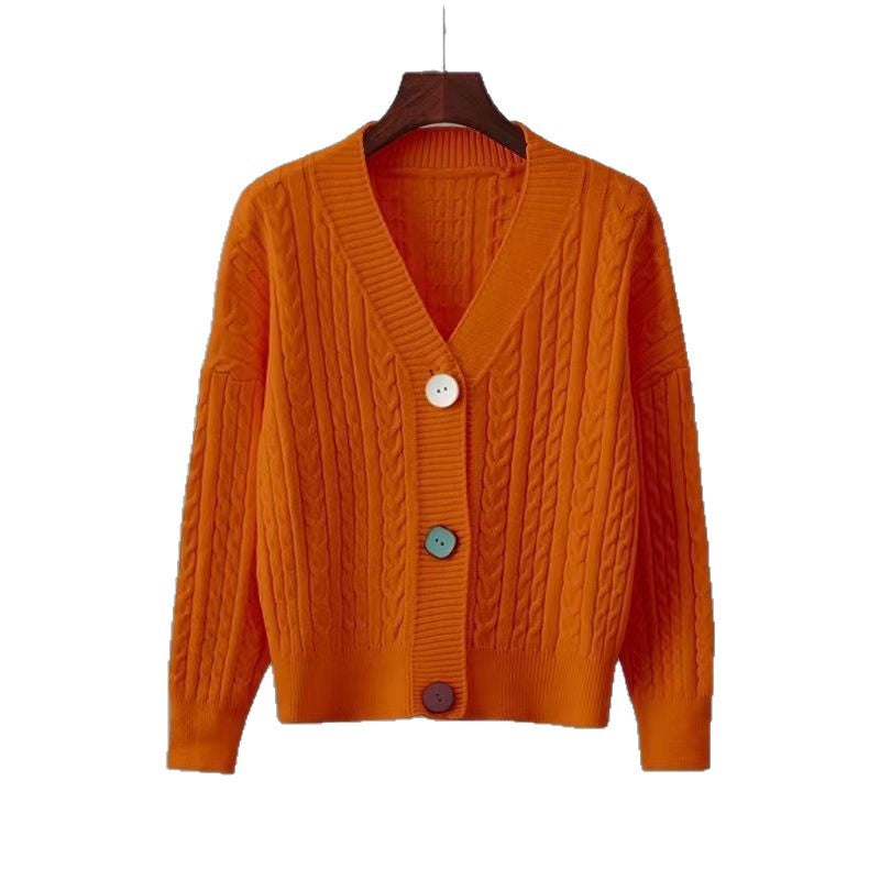 Damen Grobstrickjacke mit V-Ausschnitt und dekorativen Knöpfen Drune