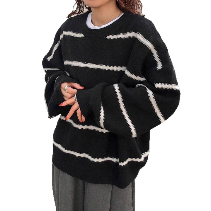 Damen Modischer Oversized-Pullover mit Streifenmuster und weitem Schnitt Drune