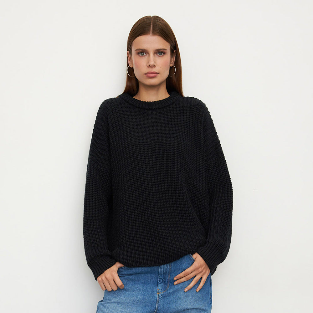 Damen Grobstrickpullover mit lässigem Schnitt und weitem Kragen Drune