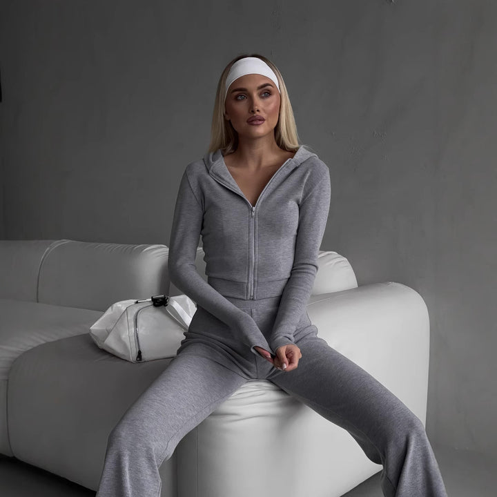 Damen Sportlicher Loungewear-Anzug mit hohem Kragen Drune