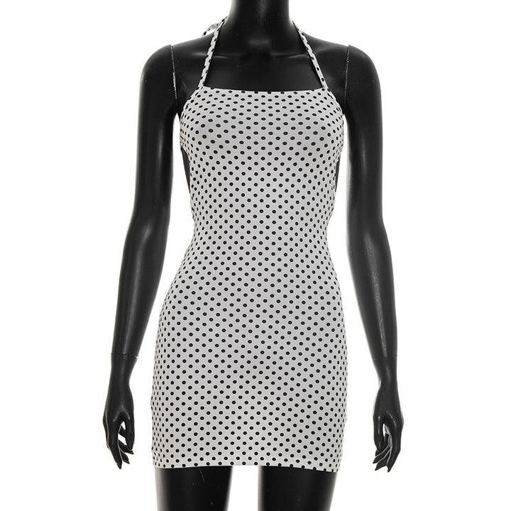 Damen figurbetontes Minikleid mit Polka-Dots und Spaghettiträgern Drune