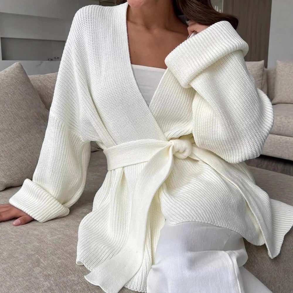 Damen Luxuriöse Strickjacke mit Gürtel Drune