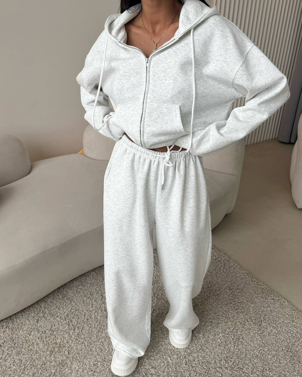 Damen nan weite Highwaist-Loungehose aus Sweatstoff mit Kordelzug und Eingrifftaschen Drune