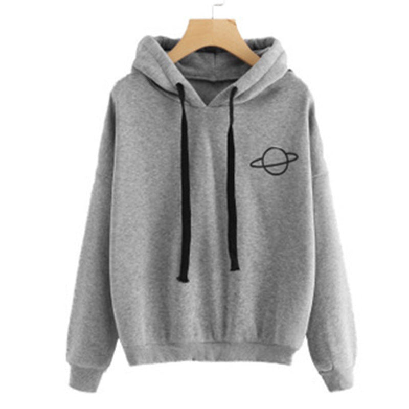 Damen Kapuzenpullover mit kreativem Planeten-Design und bequemen Schnitt Drune