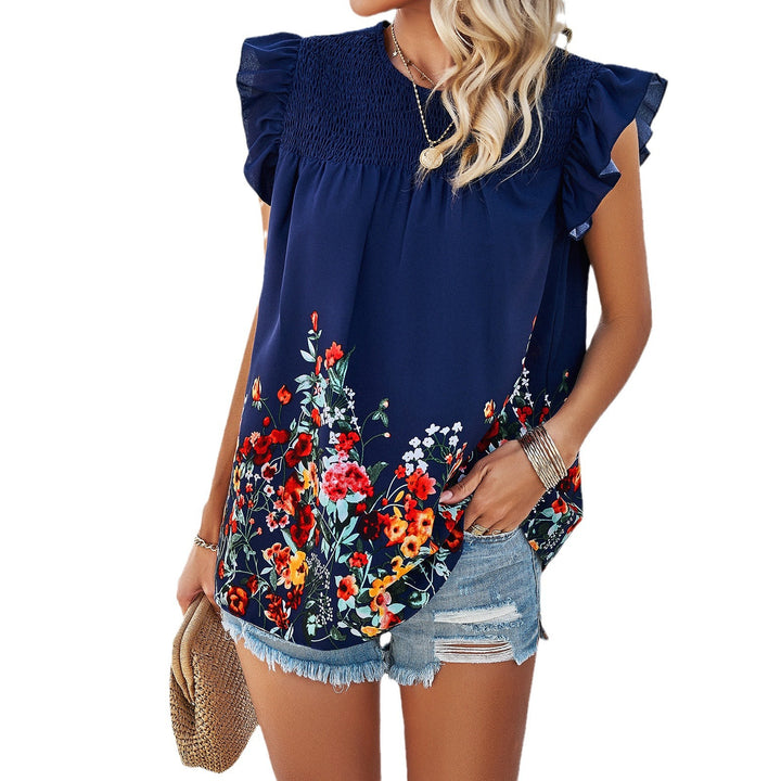 Damen Bluse mit floralen Akzenten und Rüschendetails Drune
