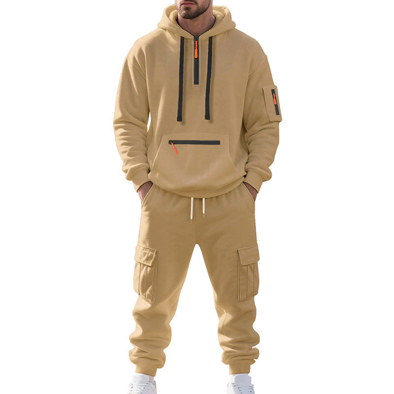 Herren nan Urbaner Cargo-Jogginganzug mit Kapuzenhoodie und Reißverschlusstaschen Drune
