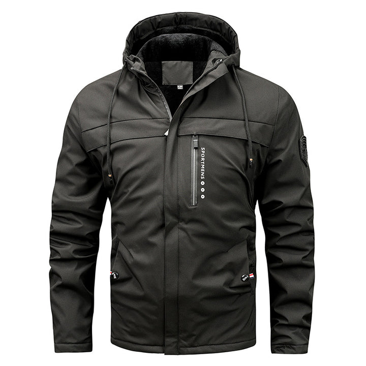 Herren nan thermisch gefütterte Softshelljacke mit Kapuze, Fleece-Innenfutter und Reißverschluss-Brusttasche Drune