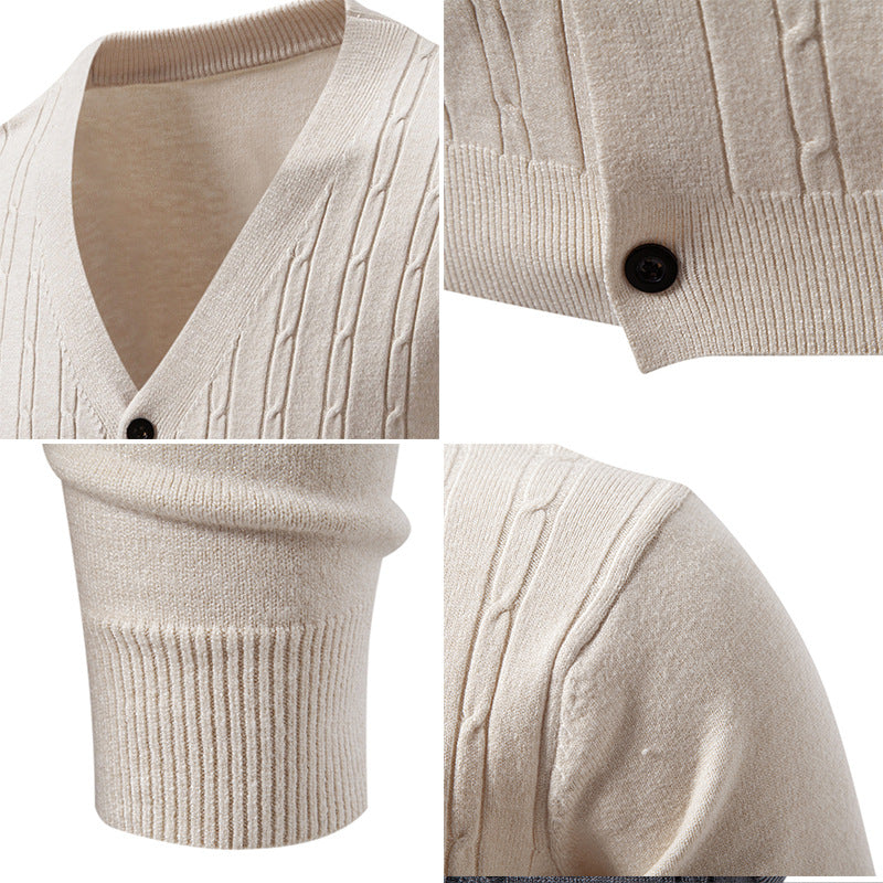 Herren nan Feinstrick-Cardigan mit tiefem V-Ausschnitt schmaler Passform und vertikalem Zopfstrick Drune