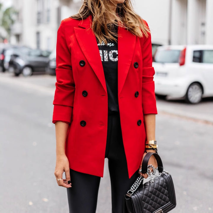 Damen nan taillierter Longblazer mit doppelreihiger Knopfleiste, Reverskragen und Eingrifftaschen Drune