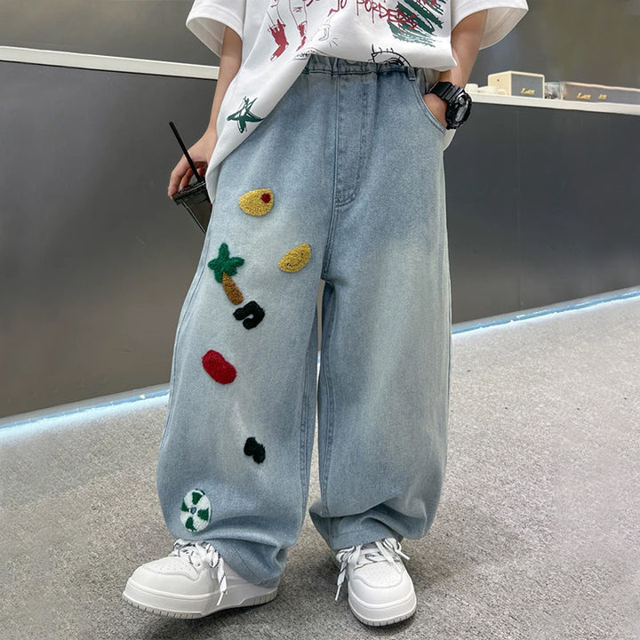 Damen Weite Jeans mit kreativen Applikationen Drune