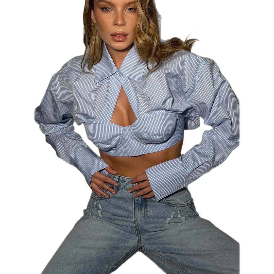 Damen Cropped Hemdbluse mit innovativem Design und voluminösen Ärmeln Drune