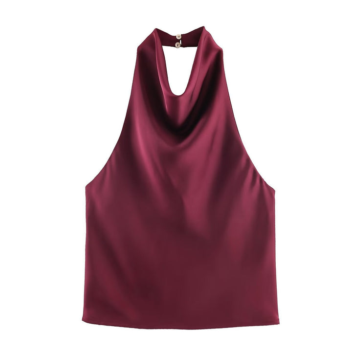 Damen elegantes Haltertop mit fließendem Schnitt und dekorativen Details Drune