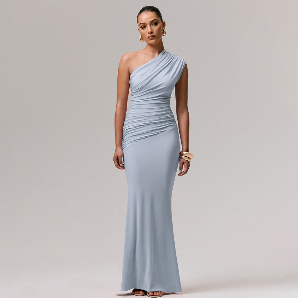 Damen Langarm-Maxikleid mit asymmetrischem Schnitt und raffinierten Drapierungen Drune