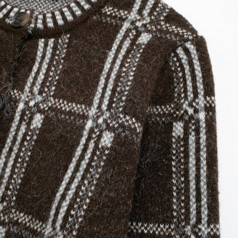 Damen Strickjacke mit modernem Karomuster und Knopfverschluss Drune