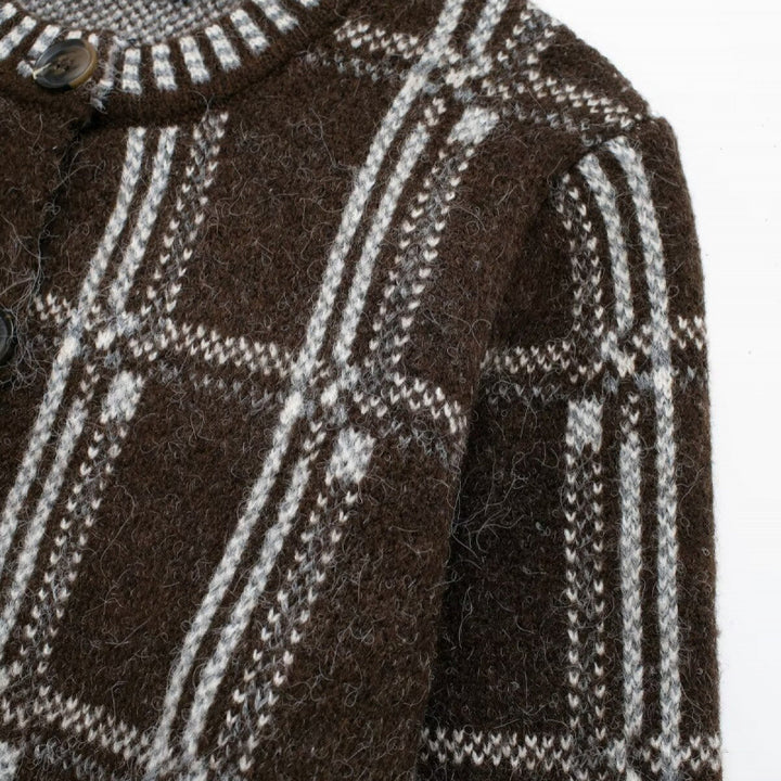 Damen Strickjacke mit modernem Karomuster und Knopfverschluss Drune