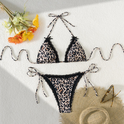 Damen Triangel-Bikini mit Spitzendetails und verstellbaren Trägern Drune