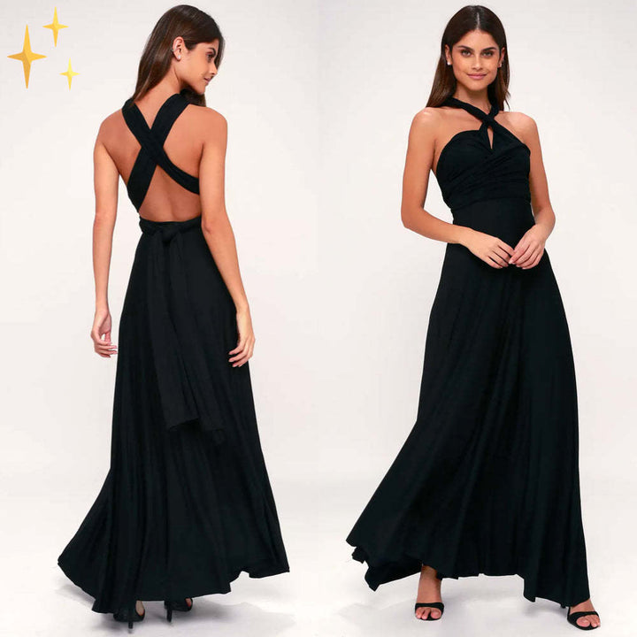 Damen elegantes Rundhals-Maxikleid mit variablen Trägeroptionen und fließendem Schnitt Drune