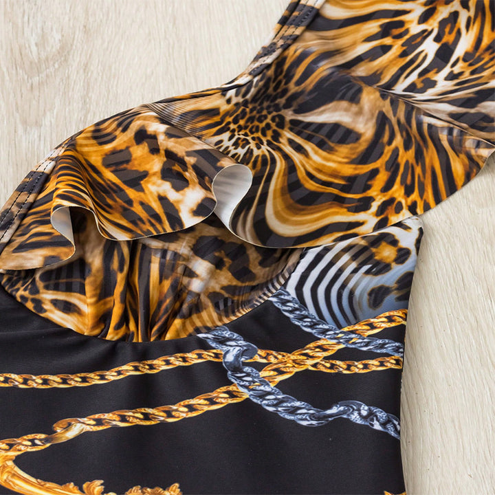 Damen Hochwertiger Einteiler Badeanzug mit auffälligem Druck und Rüschendetails Drune