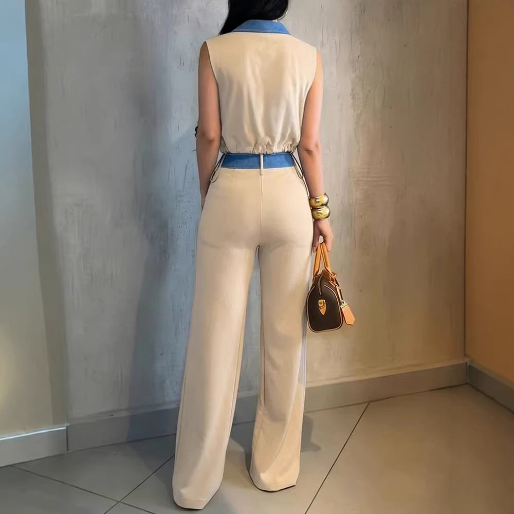 Damen Modischer Overall mit Denim-Design und Stylish-Bund Drune