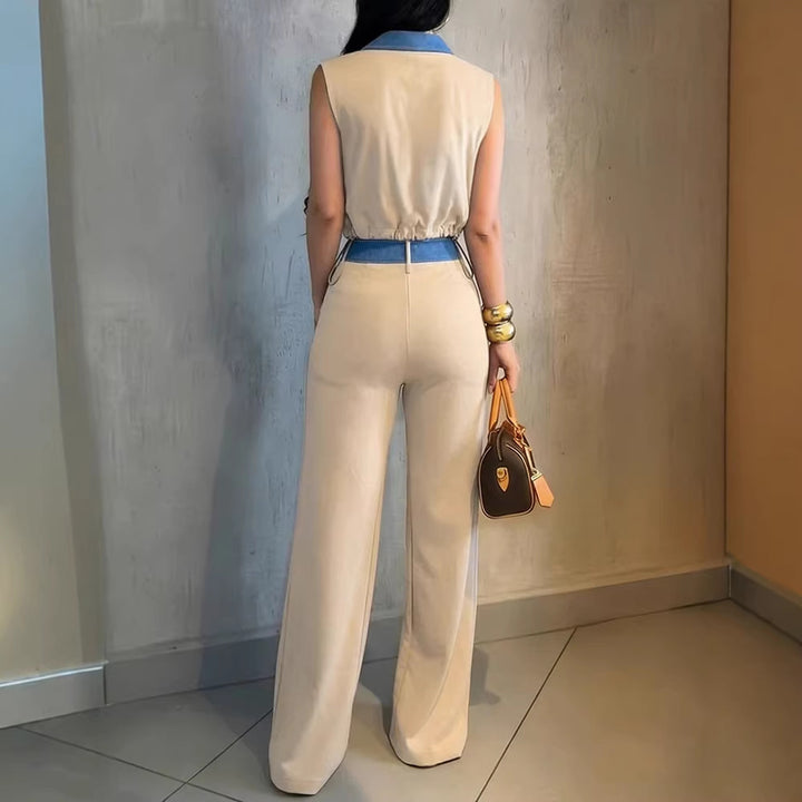 Damen Modischer Overall mit Denim-Design und Stylish-Bund Drune