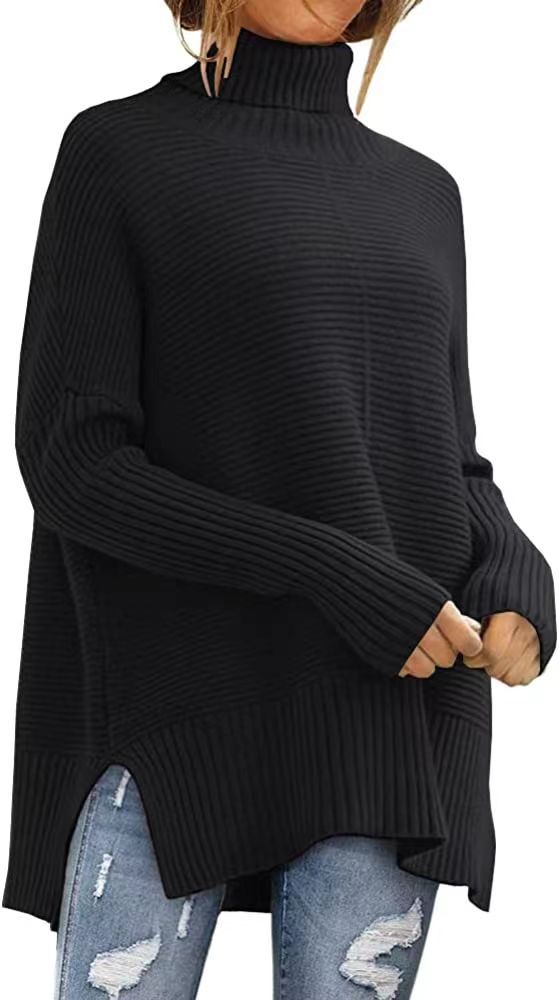 Damen Großer Rollkragenpullover mit feiner Rippstruktur und asymmetrischem Schnitt Drune
