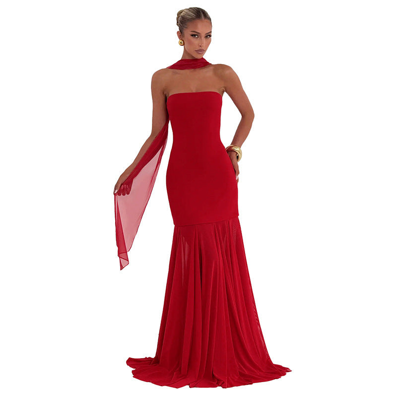 Damen Elegantes Abendkleid mit transparenten Drapierungen Drune