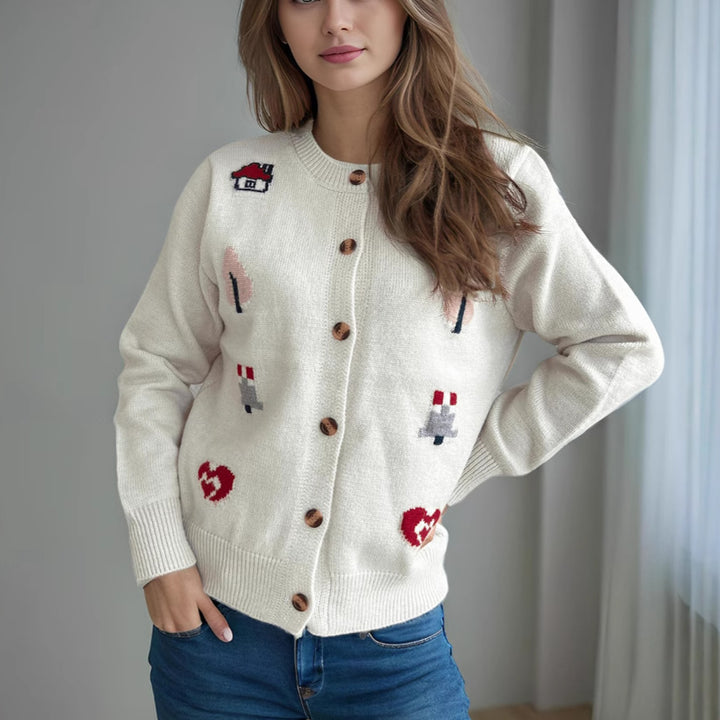 Damen Strickjacke mit kunstvollem Motiv Drune