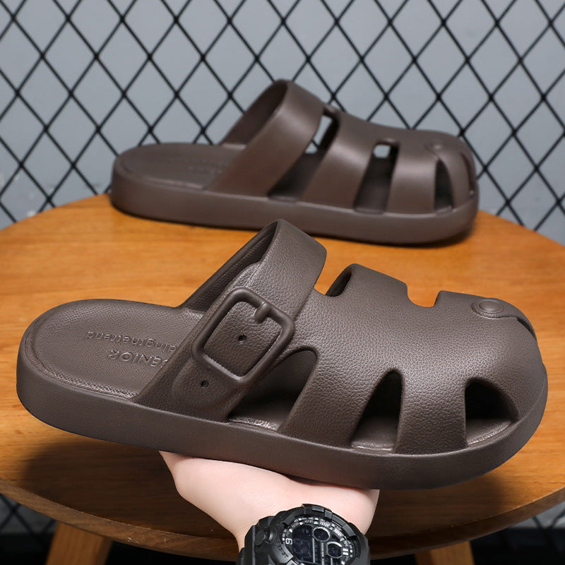 Damen nan geschlossene Sandalen-Pantolette mit ergonomischem Fußbett, verstellbarer Schnalle und rutschfester EVA-Laufsohle Drune