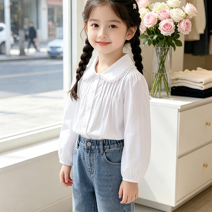 Mädchen Bluse mit Rüschendetails und elegantem Kragen Drune