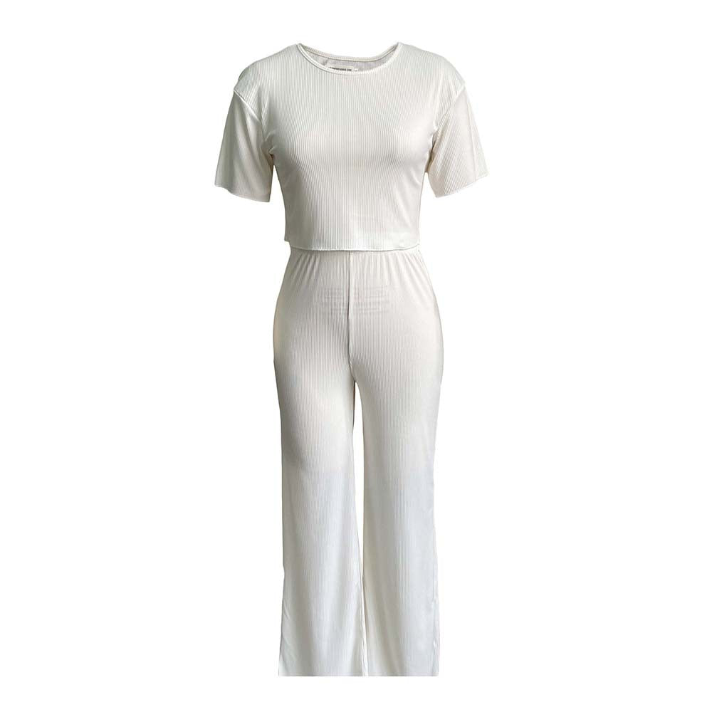 Damen lässiger Jumpsuit mit kurzem Oberteil und weitem Beinschnitt Drune