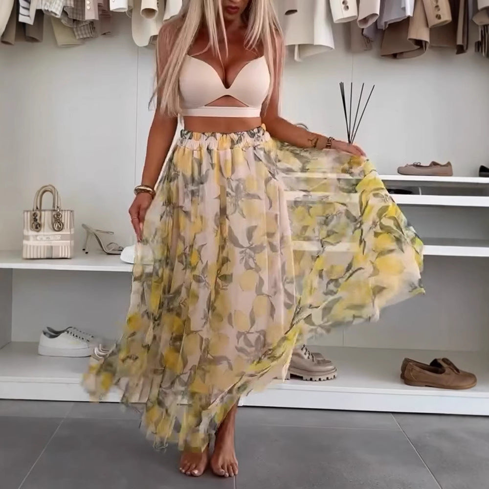 Damen Maxirock mit floralen Lagen und transparentem Design Drune