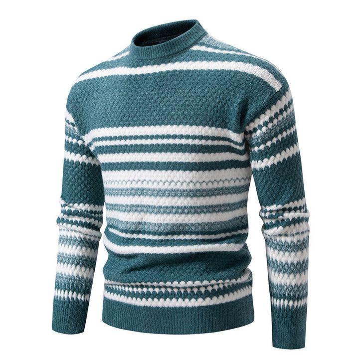 Herren gestreifter Strickpullover mit hohem Stehkragen und weicher Textur Drune