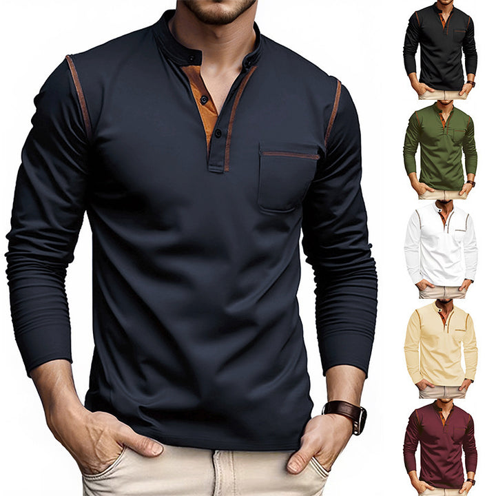 Herren Langarmshirt mit Knopfleiste und Brusttasche Drune