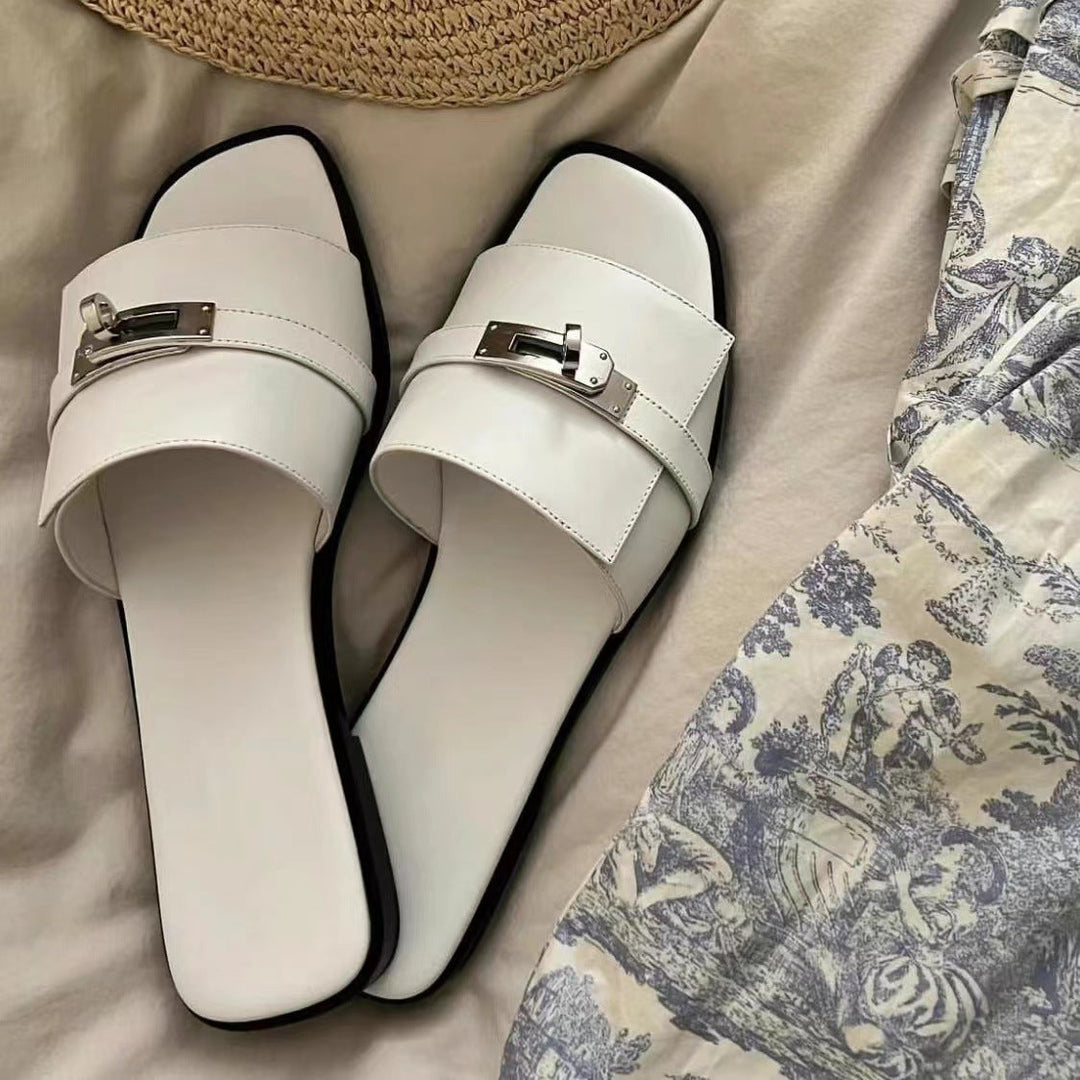 Damen Stylische Flache Sandalen mit modischem Schnallenakzent Drune