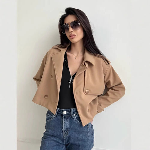 Damen Modische Kurzjacke mit doppelter Knopfleiste und lässigem Schnitt Drune