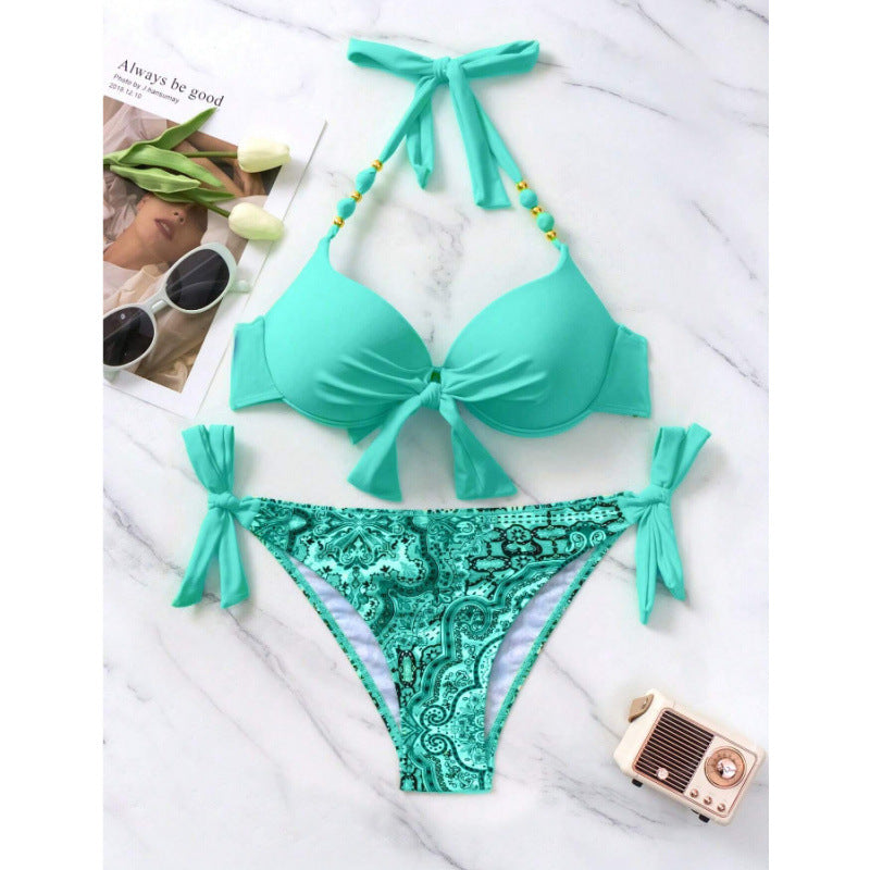 Damen Bikini-Set mit modischen Bindebändern und herausgearbeitetem Muster Drune