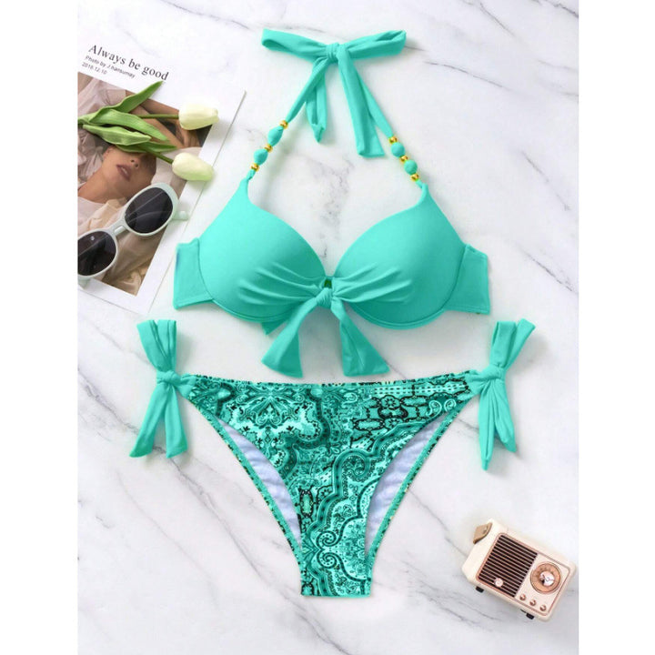 Damen Bikini-Set mit modischen Bindebändern und herausgearbeitetem Muster Drune