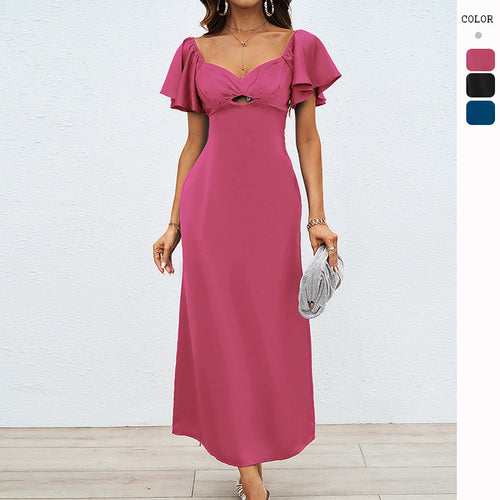 Damen Elegantes Off-Shoulder Maxikleid mit elastischem Rock und Rüschendetails Drune